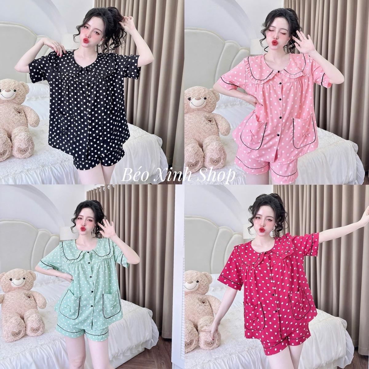 Đồ Bộ - Đồ Ngủ Quần Áo Đùi Cổ Sen Bo Viền Vải Lụa Nhật Pijama Bigsize 50-100kg - A.5028