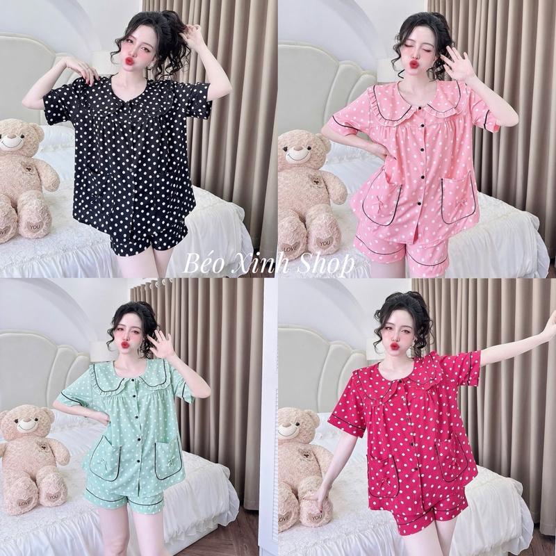  Đồ Bộ - Đồ Ngủ Quần Áo Đùi Cổ Sen Bo Viền Vải Lụa Nhật Pijama Bigsize 50-100kg - A.5028 