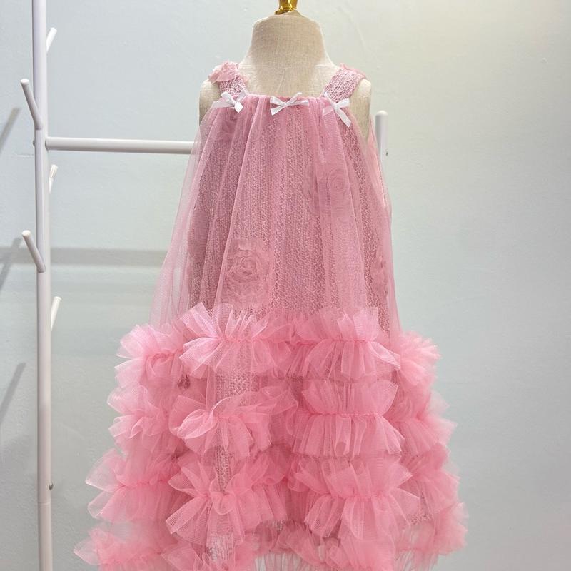 Váy hai dây lưới ren thêu hoa nổi sang chảnh cho bé gái Minna fashion for kids (9-27kg) Kem cô dâu đầm dự tiệc cưới trẻ em Giặt bằng nước lạnh Slim-fitting váy váy  tết 5