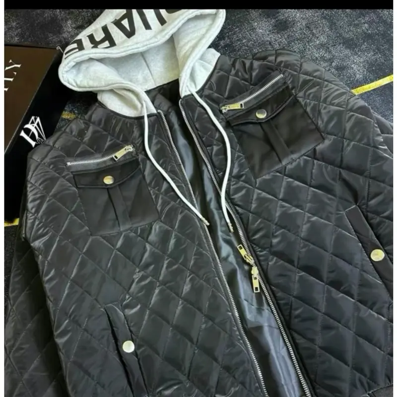 Áo phao trần trám 3 lớp dày dặn phối mũ nỉ cho nam Menswear có cổ jacket 4