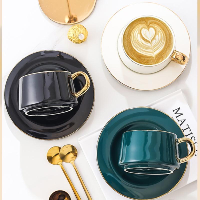 Product Introduction of Creative Coffee Cup Set, 2 Sets Ceramic Cup with Saucer, Exquisite Coffee Cup Set for Home Office Use, Drinkware 0