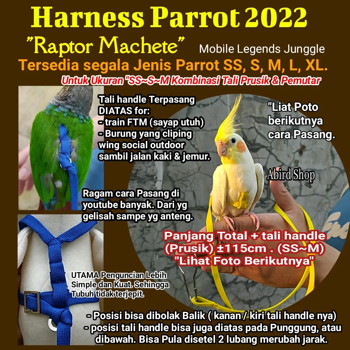 Harness Burung Parrot Alat Interaksi Latih