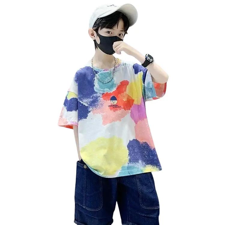 Áo thun cotton lạnh 4 chiều in loang hình in nổi UNKN0WN cho bé trai, bé gái từ 13-50kg 0