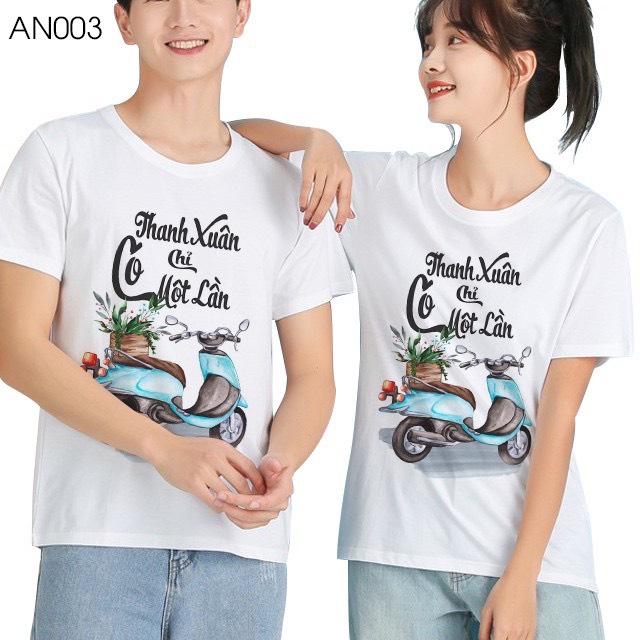 Áo Thun Nhóm Màu Trắng Mẫu AN03 Đồng Phục Du lịch Ngắn Tay Cổ Tròn NỮ Nam Top Women 0