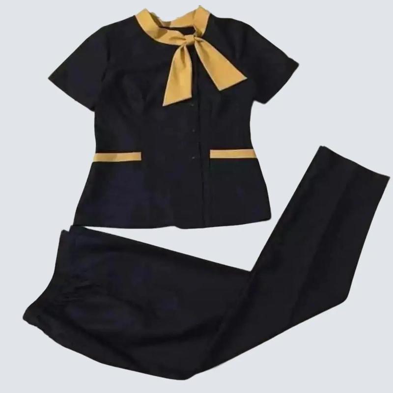 Bộ đồng phục Spa, Bộ đồng phục cổ nơ, vải cotton lạnh loại đẹp DP06