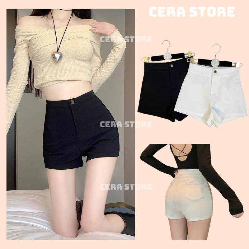 Quần Đùi Umi Cạp Cao Khuy Khoá Trước, Quần Short Cạp Cao Dáng Ngắn Có 2 Túi Sau Nữ Women Pantss
