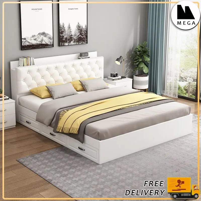 Leather And Solid Wood Bed Frame Storage Solid Wooden Bed Frame Bed Frame With Mattress Queen and King Size