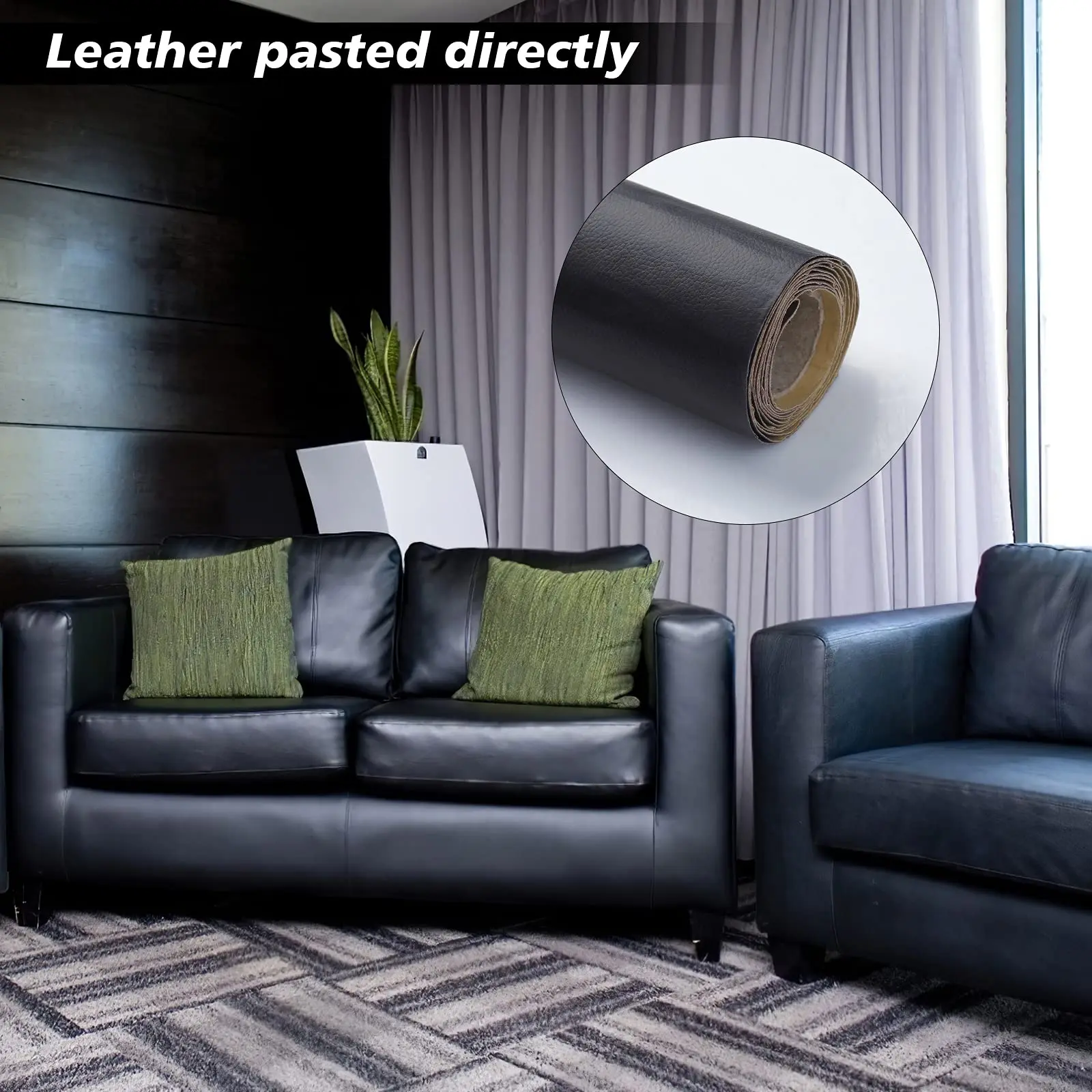 100/50/35cm×137cm Lem impor yang k t Sti er Kulit Sofa Leather Repair Sti er Cover Perbaikan Kulit Yang Rusak Kulit Sofa Yang Terb t Dari Kulit Kursi Tas Yang Berlubang Sti er Kulit PU Sofa bed - hitam 35*137 cm
