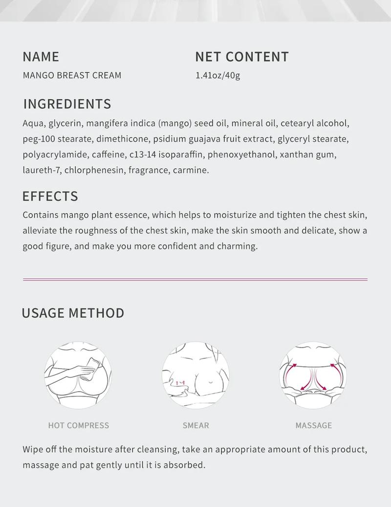 Product Introduction of New Model[LazChoice]  RtopR Mango Breast Enlargement Cream Krim Pembesaran Payudara For Women Full Elasticity Chest Care Firming Lifting Big Bust Body Cream Breast Fast Growth Cream 8