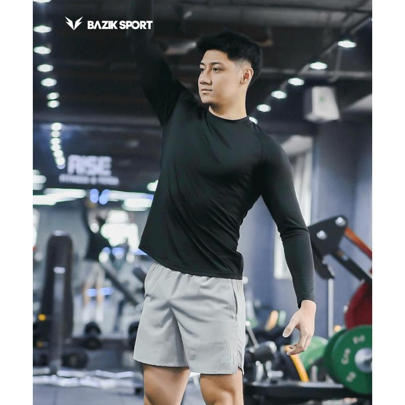 Áo Thun Dài Tay Nam BAZIK Relax Fit co giãn 4 chiều, vận động thoải mái, giữ nhiệt tốt Menswear Top Đen 2