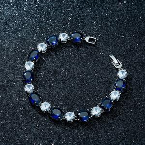 Gelang Tangan Zirkon Biru, Bentuk Bujur Geometrik, Untuk Wanita, Mewah Mampu Milik, Indah, Diperibadikan, Sesuai untuk Ulang-alik, Barang Kemas Perak Permata Bangles Bracelets