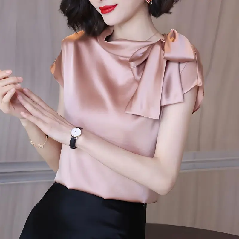 Áo Sơ Mi Satin Cao Cấp, Dành Cho Nữ, Thiết Kế Đẹp, Thắt Nơ Độc Đáo, Thanh Lịch Và Duyên Dáng, Áo Sơ Mi Voan Hàng Đầu, Thích Hợp Cho Mùa Hè, Nữ, Năm 2024