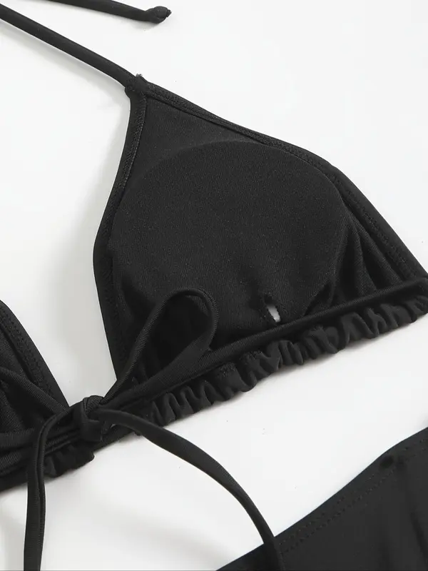 Women's Solid Cover Up Top & Tie Side Swim Panty & Cover Up Skirt & Swim Bra Set, Casual Fashion Swimwear Set for Beach Holiday Vacation, Ladies Swimsuit for All Seasons, Bikinis Sets 7