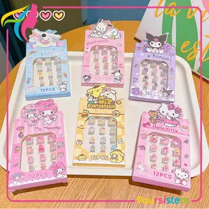 [FS] Paket Mix 12Pcs Kuku Palsu Anak Karakter Lucu Sanrio Nail Polish Art Wanita