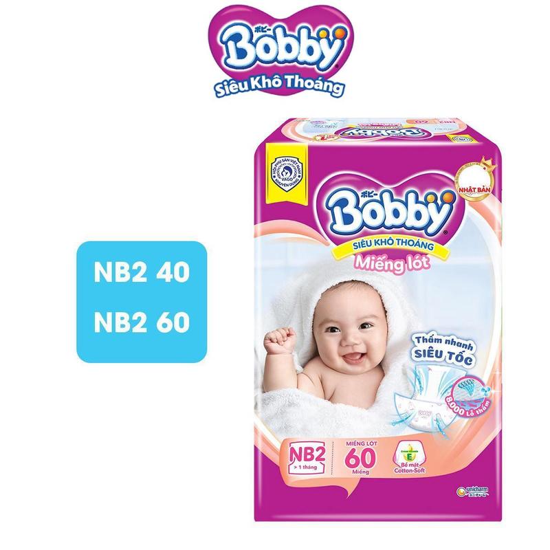  Bobby Miếng lót sơ sinh Newborn 2 - NB2  60 miếng 40 miếng  Siêu khô thoáng cho bé sơ sinh 