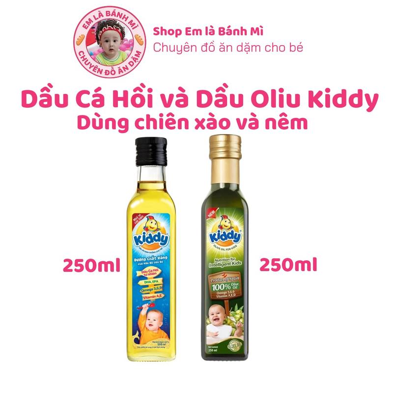 Dầu Cá Hồi và Dầu Oliu Kiddy cho bé từ 6 tháng dùng chiên xào và nêm trực tiếp