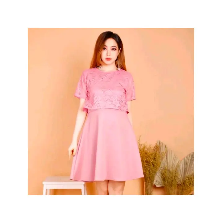Dress Terbaru  Baju Imlek/Natal Bahan Moscrape Mix Berukat Geliter Kondangan Simple Dewasa Midi Pesta Natal Wanita Casual Remaja Pendek Mewah Gaun Maxi 2