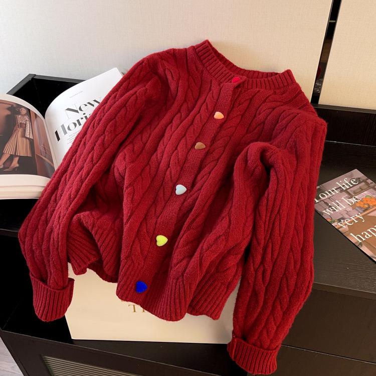 Áo Len Áo Khoác Cardigan Màu Đỏ Rượu Vang Dành Cho Nữ Mùa Thu Và Mùa Đông Phong Cách Cổ Điển Pháp Thích Hợp Cho Năm Mới Sinh Nhật Và Giáng Sinh Áo Len Tình Yêu Ngắn