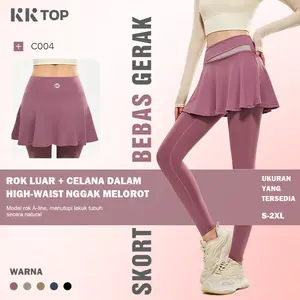 KKTOP Celana Rok Olahraga Wanita Celana Yoga High Waist Legging Rok Dua Lapis Gym Cocok untuk Badminton, Padel, running (C004)