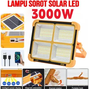 3000W Lampu Darurat LED   Lampu Berkemah Tahan Lama Super Terang Tahan Air, Isi Ulang Tenaga Surya, Lampu Luar Ruangan Tenaga Surya Multifungsi