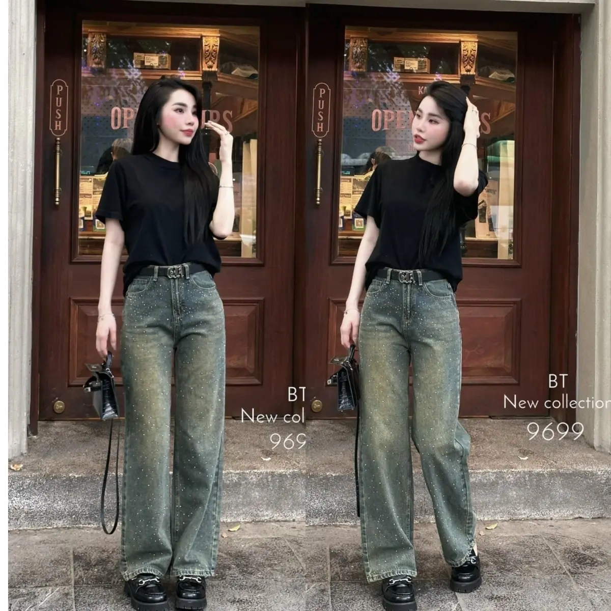 Quần Jeans Đính Đá Trắng Toàn Thân Màu Bụi Hottrend Siêu Đẹp (dài 102cm và 95cm)-From To