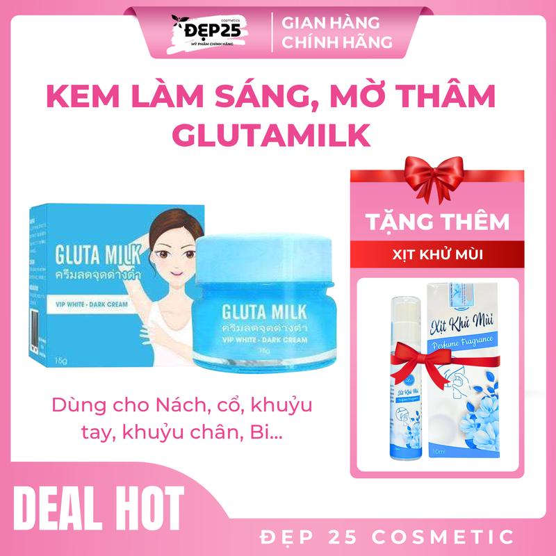  Kem Thâm Nách Gluta Milk Mờ Thâm Nách Cổ V3 Bẹn Háng Dành Cho Nam Và Nữ - Tặng Kèm Xịt Khử Mùi GlutaMilk - Skincare 