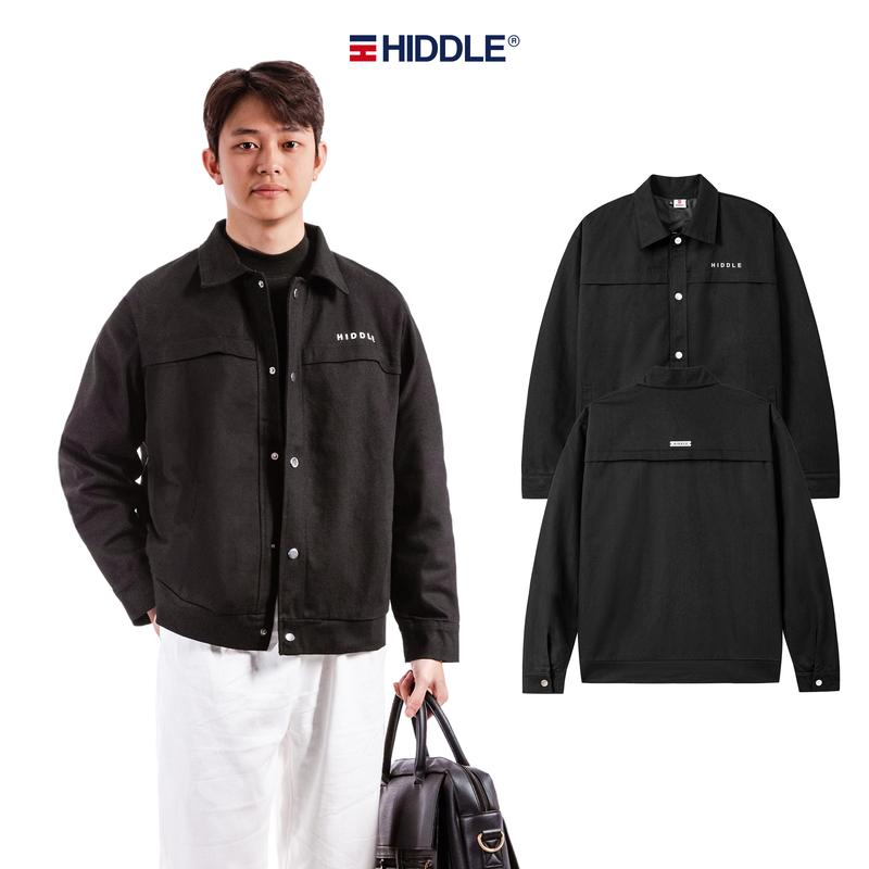 Áo khoác nam kaki cổ bẻ chính hãng HIDDLE nhiều size có túi trong màu đen nút bấm lịch lãm | H9-AK6