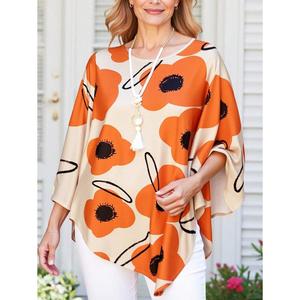 Baju Kasual Minimalis Bersaiz Besar, Cetakan Seluruh, EMERY ROSE, Sesuai untuk Musim Bunga, Musim Luruh dan Musim Sejuk, Blaus Bergaya untuk Wanita kemeja oversize jual tshirt belang shirt women plus size lengan suku panjang blouse retro