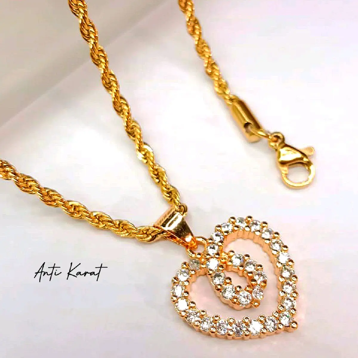 Kalung Titanium Rantai Tambang Plus Liontin Love Permata Anti Karat Aman Di Pakai Harian Fashion Perempuan