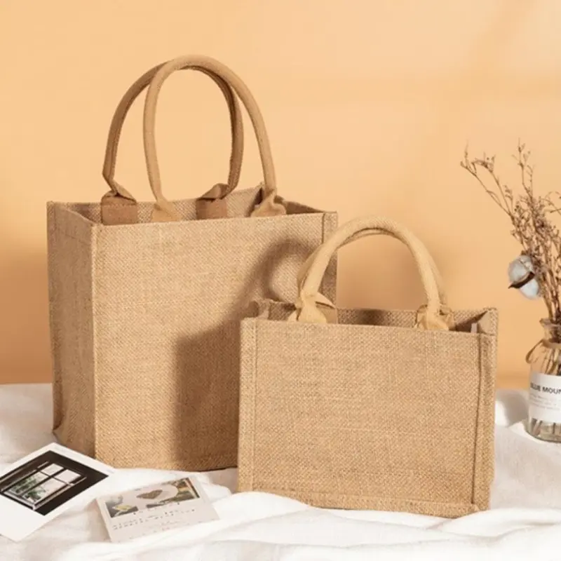 Túi Tote Vải Lanh Cổ Điển Cho Nữ, Ví Mua Sắm, Túi Xách Đi Biển Mùa Hè, Túi Tự Làm Retro, Tay Cầm Đầu Sinh Thái Di Động, Nhiều Kích Cỡ, Túi Mua Sắm 6