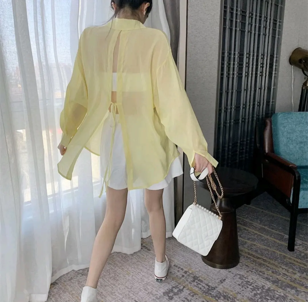 Kemeja Transparan model korean style / Kemeja tipis oversize Tangan Panjang