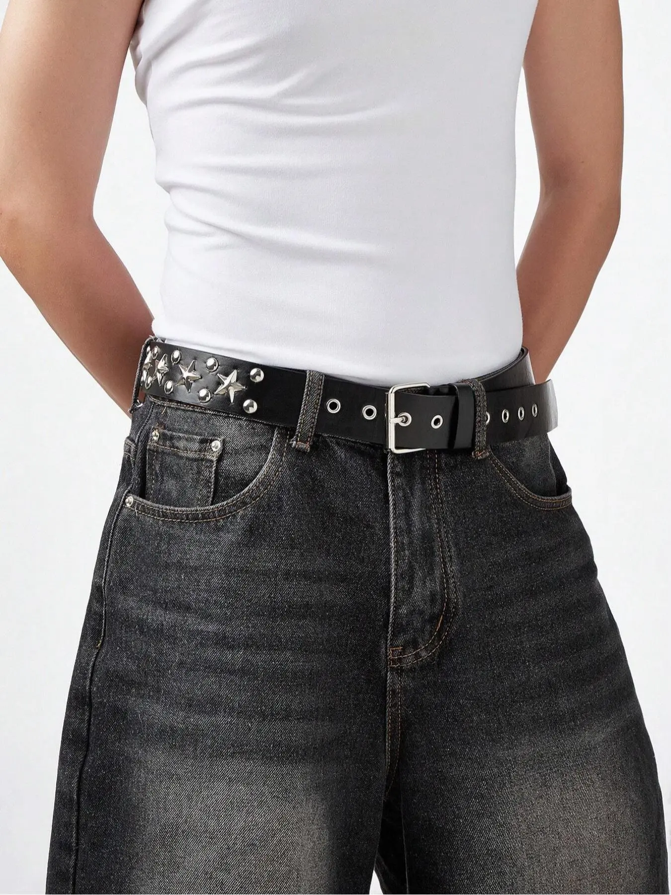Women's Punk Style Star Rivet Decor Pu Buckle Belt, 2024 New Style Fashion Belt for Party, Daily Clothing Decor, Y2k Trendy All-match & Exquisite Belt for Birthday Gift