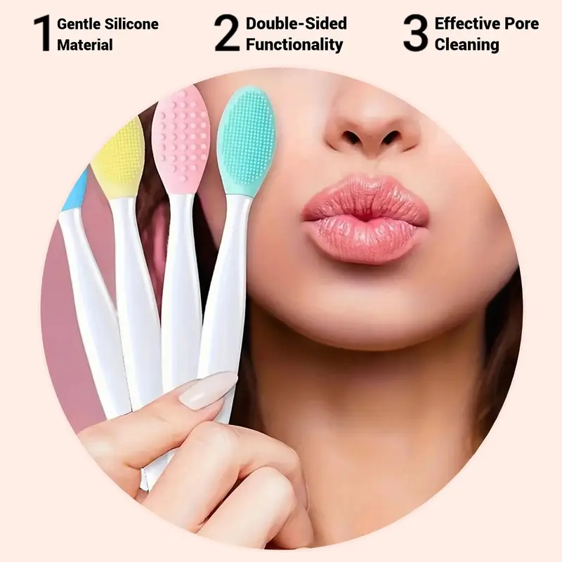 Double-sided Facial Scrubber, 4 Counts Silicone Face Scrubber, Facial Skin Cleaning Brush, Facial Skin Massage Brush, Skincare Tools for Daily Use, Skincare Tools, Pore Removal, Gentle Cleansing, Trending Beauty Products 1