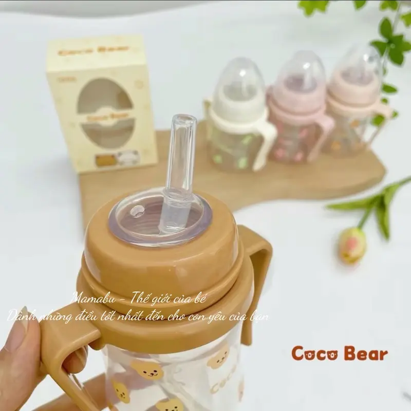 ( Tặng Cọ Ống Hút ) Bình Tập Hút Tập Uống Cầm Tay CocoBear Ống Hút Silicone Mềm Mại Chống Sặc, Dung Tích 180ml/ 240ml Cho Bé Mamabu 7