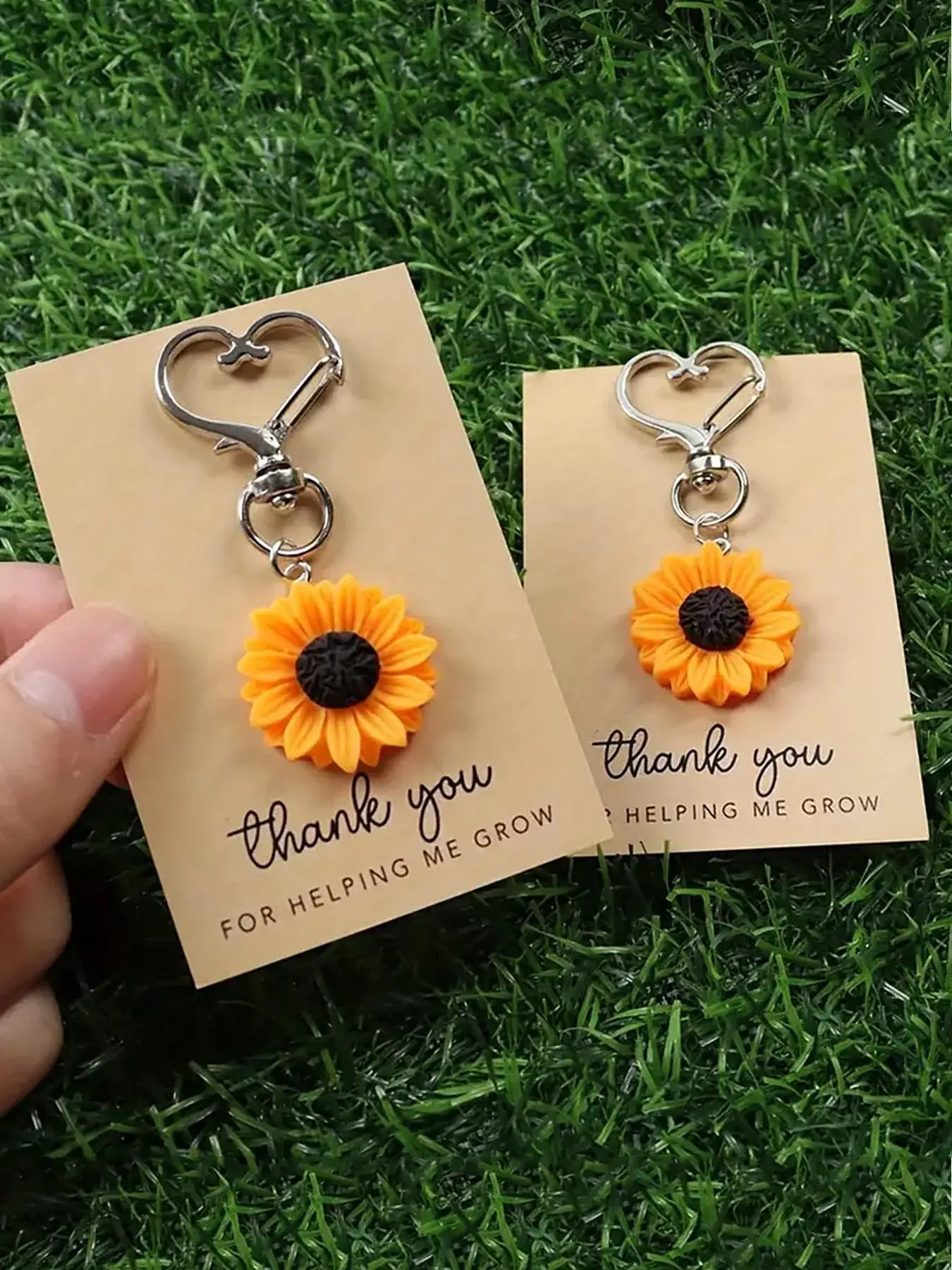 Sunflower Design Keychain with Thank You Card, Cute Flower Keychain for Women & Men, Fashion Accessories for Daily Use, Birthday Gift