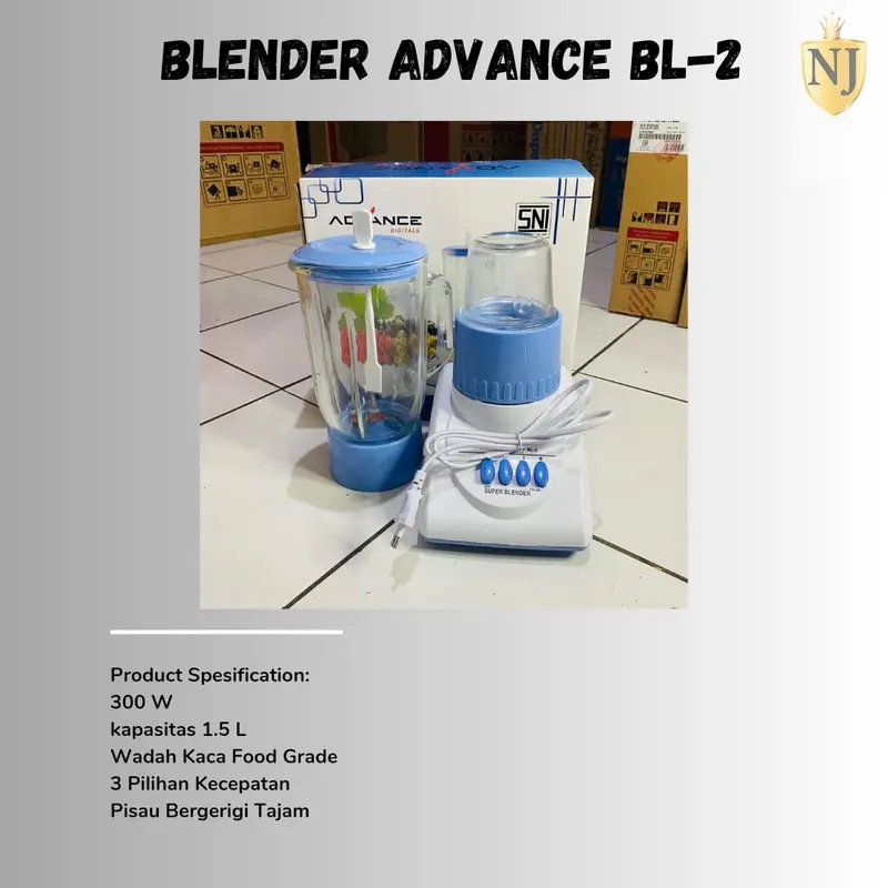 Advance BL2 Blender Kaca 2in1 Mixer 1.25L Food Masher 4 Mata Pisau Multifungsi Bergaransi Food Chopper 0