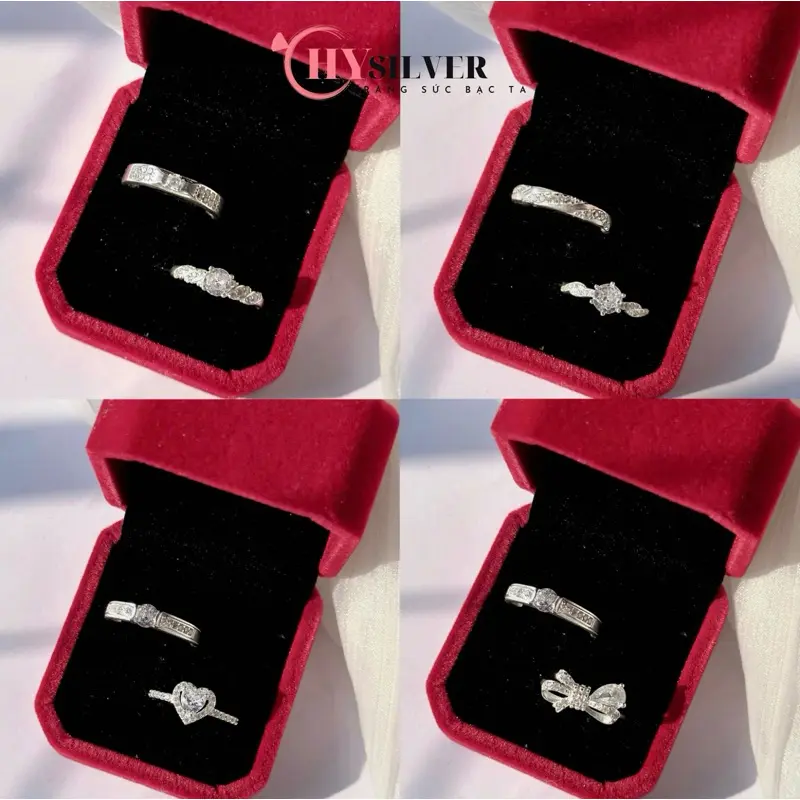 Các mẫu nhẫn đôi bạc CHY SILVER full box như ảnh bạc thật
