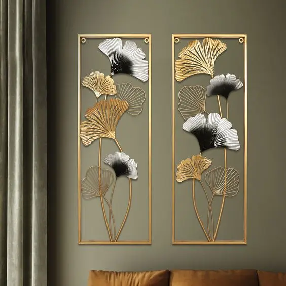 Walldecor Berkah Hiasan Dinding Besi Aesthetic 85x31 Frame Metal Gold Wall Decor Nordic Leaf Gingko 1