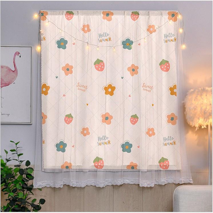 Rèm cửa dán tường 2 lớp tiện lợi mẫu Trắng Hoa Dâu Tây ( tặng kèm băng dán )