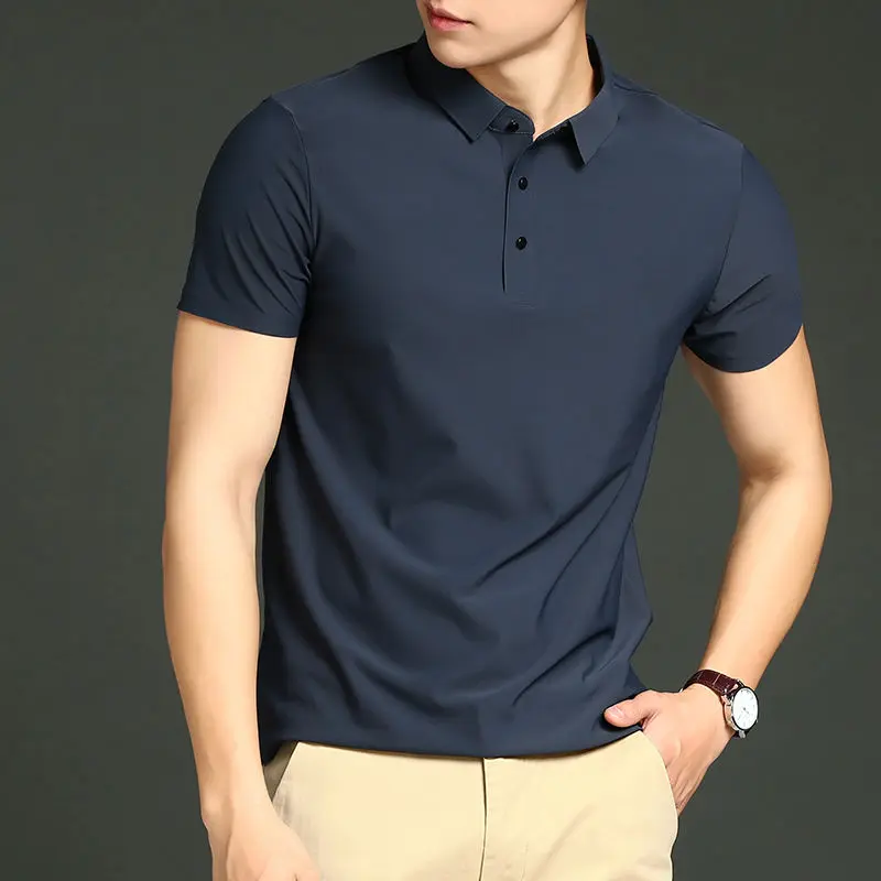 Áo Polo, Chất Liệu Lụa Lạnh Áo Thun Nam Ngắn Tay, Trang Phục Mùa Hè, Hàng Mới Về, Phong Cách Công Sở Thường Ngày Thích Hợp Cho Thể Thao, Thoáng Khí Và Nhanh Khô, Áo Liền Quần, Thời Trang