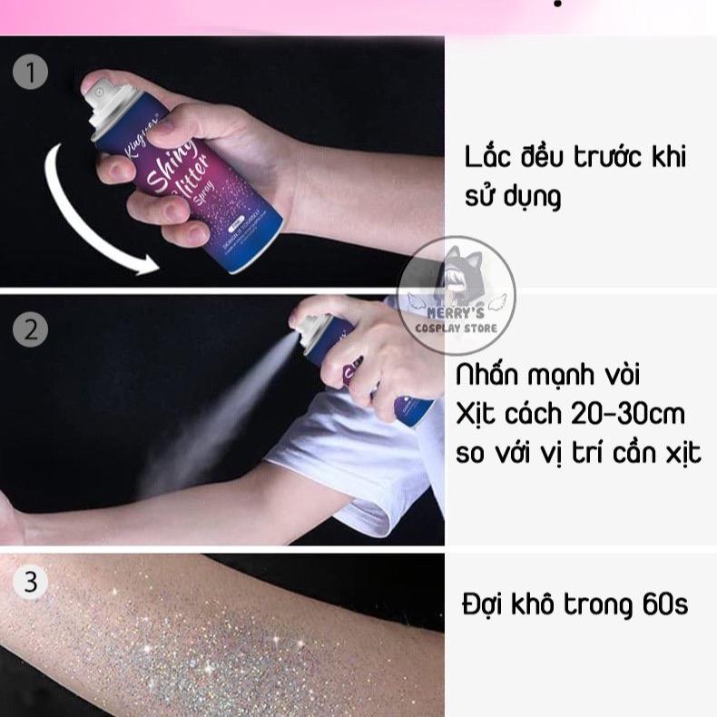 ￼Gôm Xịt Kim Tuyến Lấp Lánh Bắt Sáng ShinyGlitter Highligh Body Cơ Thể Tóc Không Gây Bết Lâu Trôi 2