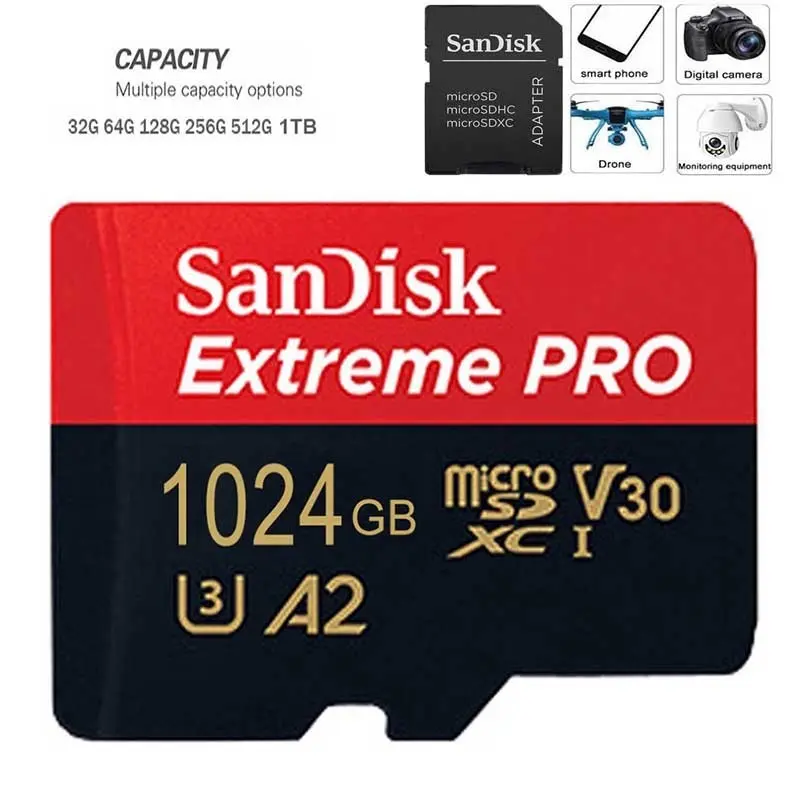 Thẻ Pro Đèn Lung Linh, Extreme, Thẻ Micro SD, 1TB, 512GB, 256GB, 64GB, U3 V30, Thẻ TF, Bộ Chuyển Đổi thẻ nhớ, Tương thích với máy ảnh Camera Phụ Kiện