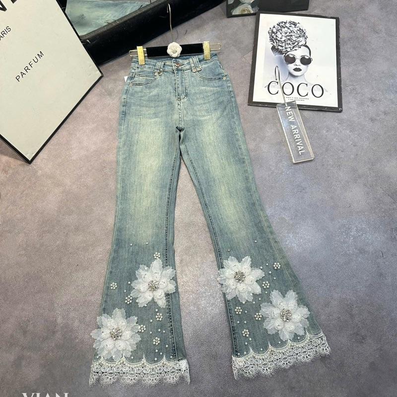 Quần jean pass loe thêu hoa hàng siêu cấp QC