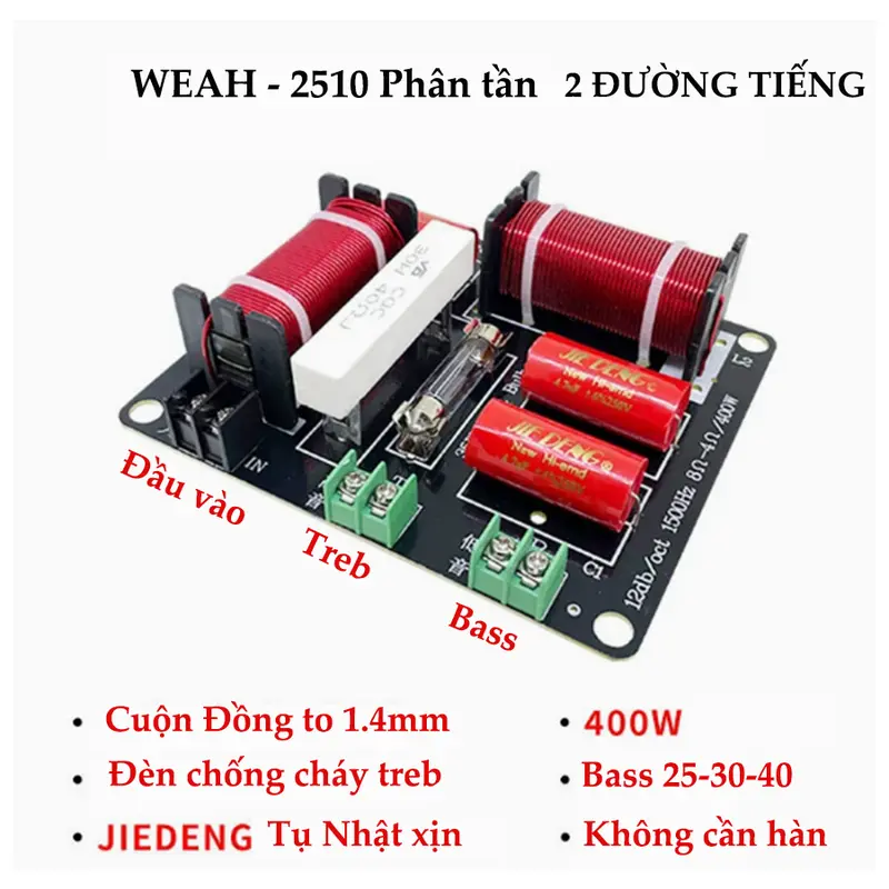 Mạch phân tần loa 2 đường tiếng 400w sử dụng cho loa bass to 30-40-50 CÔNG SUẤT LỚN có bảo vệ chống cháy treble, đầu nối sẵn không cần hàn dây 0