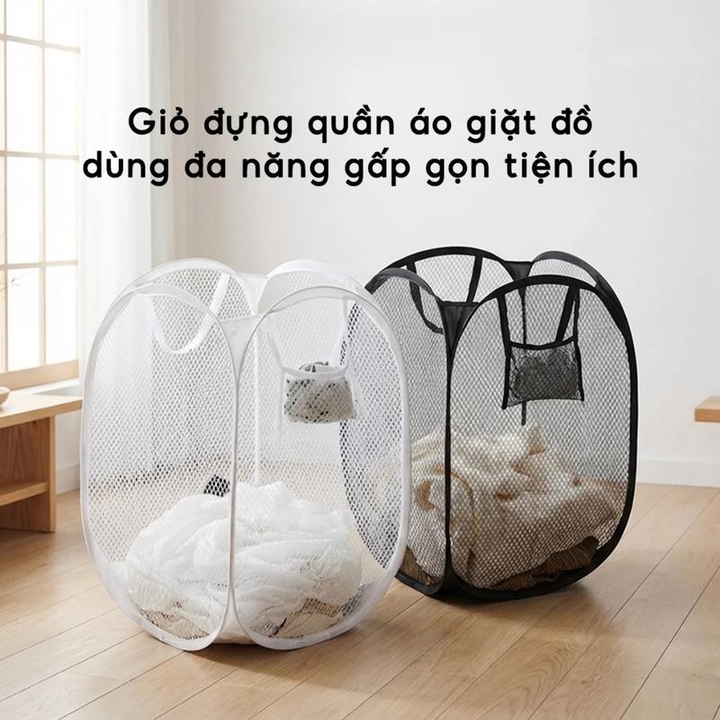 Sọt lưới đựng quần áo giặt cỡ lớn 72L gấp gọn thông minh- Túi đựng đồ cứng cáp