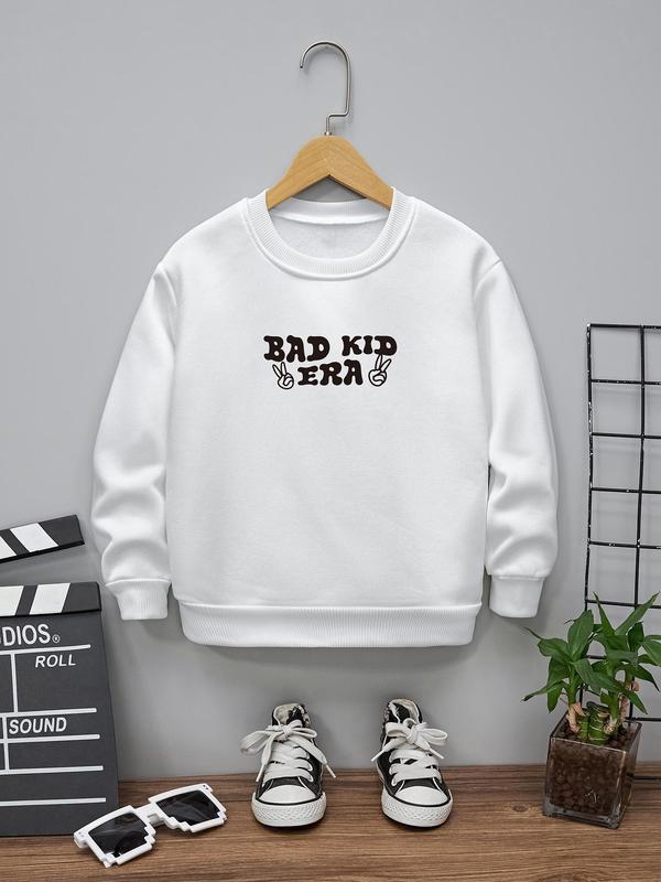 Boy's Letter & Hand Print Round Neck Sweatshirt, Casual Long Sleeve Crew Neck Pullover for Fall & Winter, Kids Clothes for Daily Wear 7