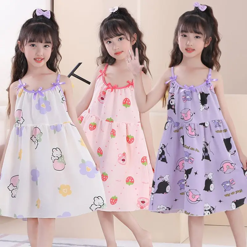 Váy Ngủ Mùa Hè, Phong Cách Mới Thời Trang, Phong Cách Phương Tây, Mỏng, Thích Hợp Cho Bé Gái, Trẻ Em Trung Bình Và Lớn, Phong Cách Công Chúa, Váy Hai Dây Hoa, Đồ Mặc Nhà, Nhỏ Gái