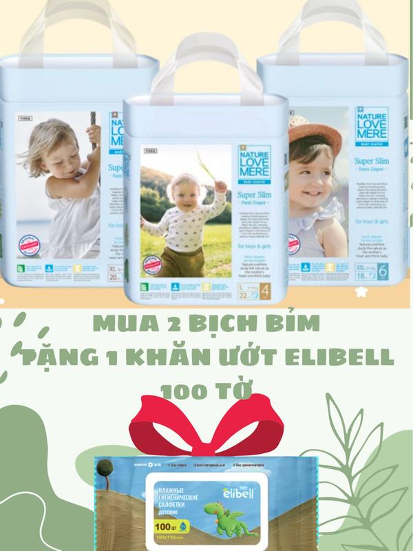  Bỉm dán quần Nature Love Mere Super slim và Long Night Dán S26 M24 L22 XL20 - Quần L22 XL20 XXL18 cho bé 