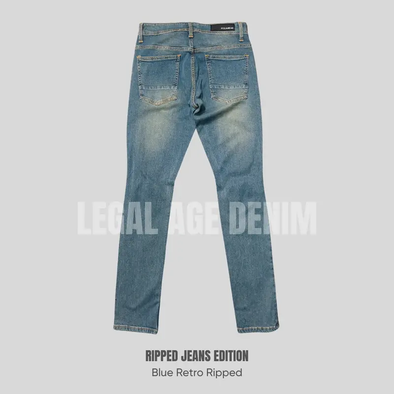 LA RJ-025 Ripped Jeans Blue Retro Whisker Slimfit Skinny Soft Jeans Stretch - Celana Panjang Pria Biru Classic Retro sesuai gambar biru retro 1