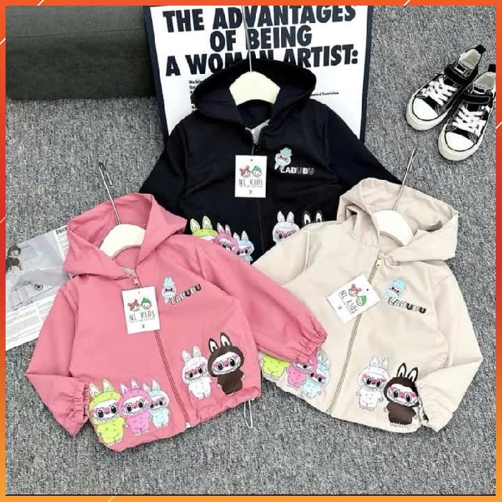 Áo Khoác Gió LABUBU Có Mũ Cho Bé Trai Và Bé Gái,Áo Gió Lót Lưới Chống Nước In Hình Hoạ Tiết